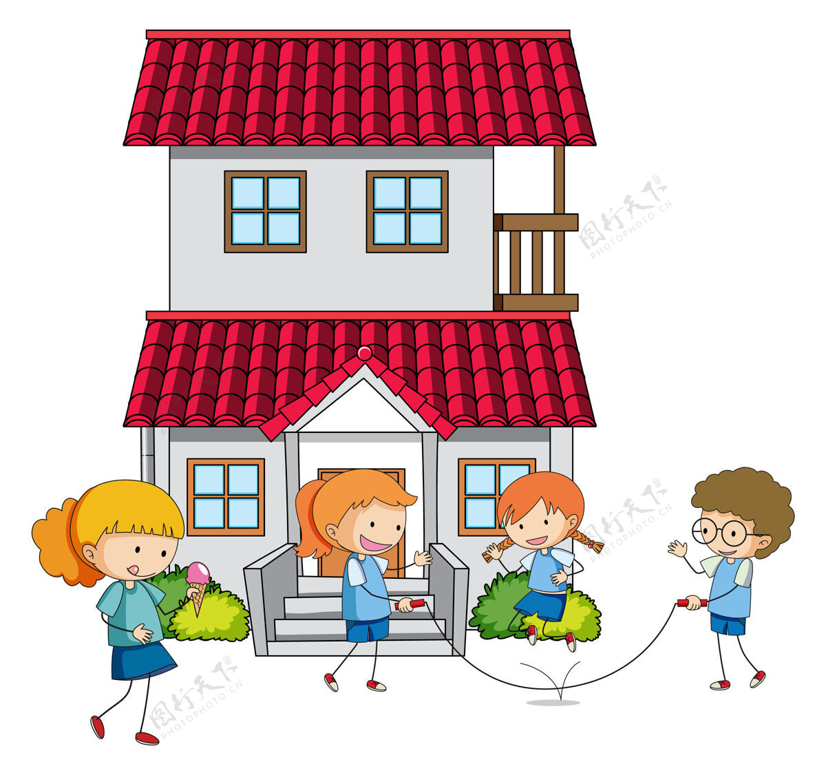 房子许多孩子在家里做不同的活动快乐建筑快乐