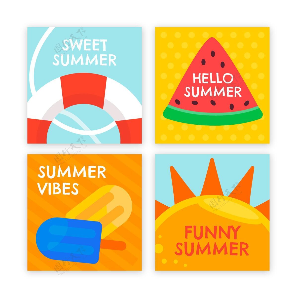 包装扁平夏季卡片收集夏季卡片集合平面设计集合