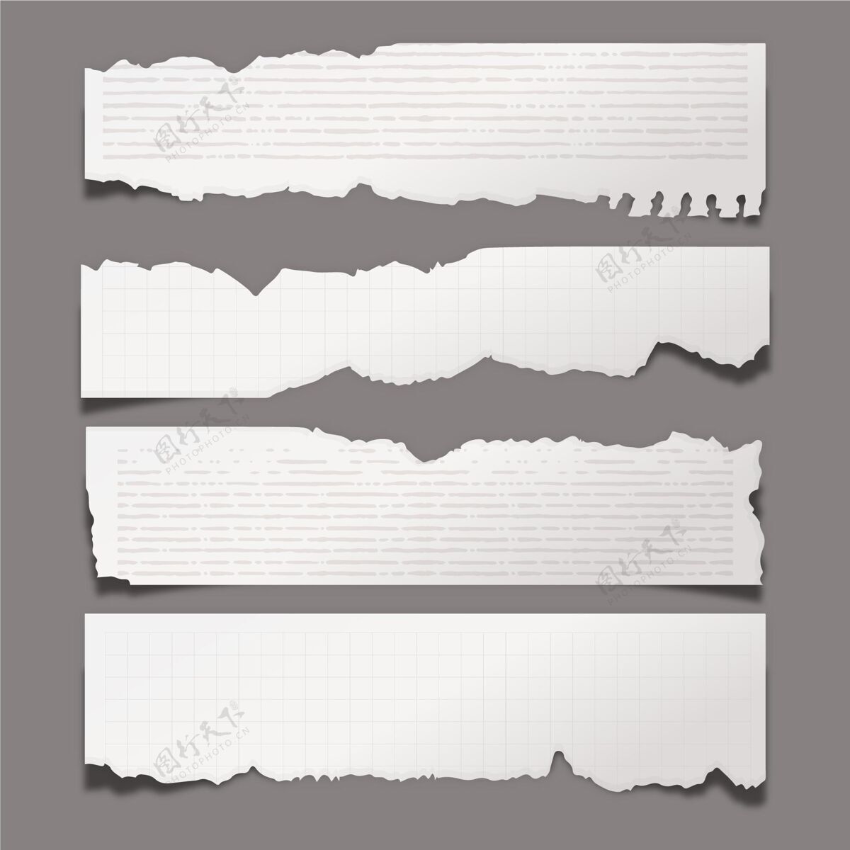 设置现实的破纸收藏碎片纸张撕破的纸张