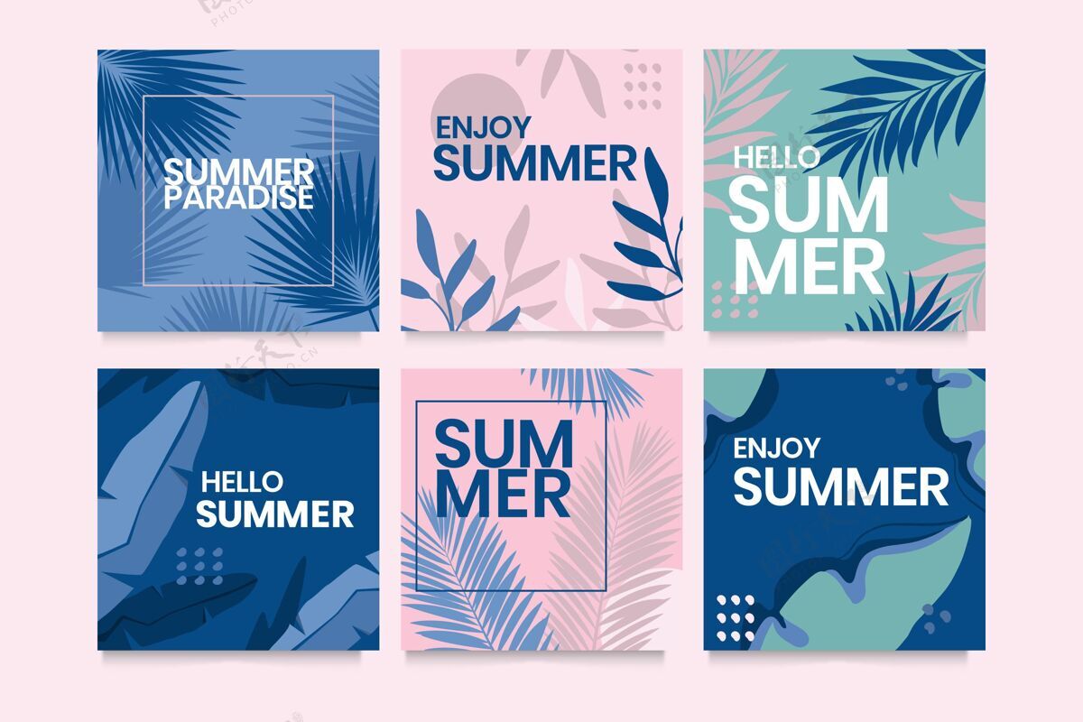夏季扁平夏季卡片收集平面设计包装夏季卡片