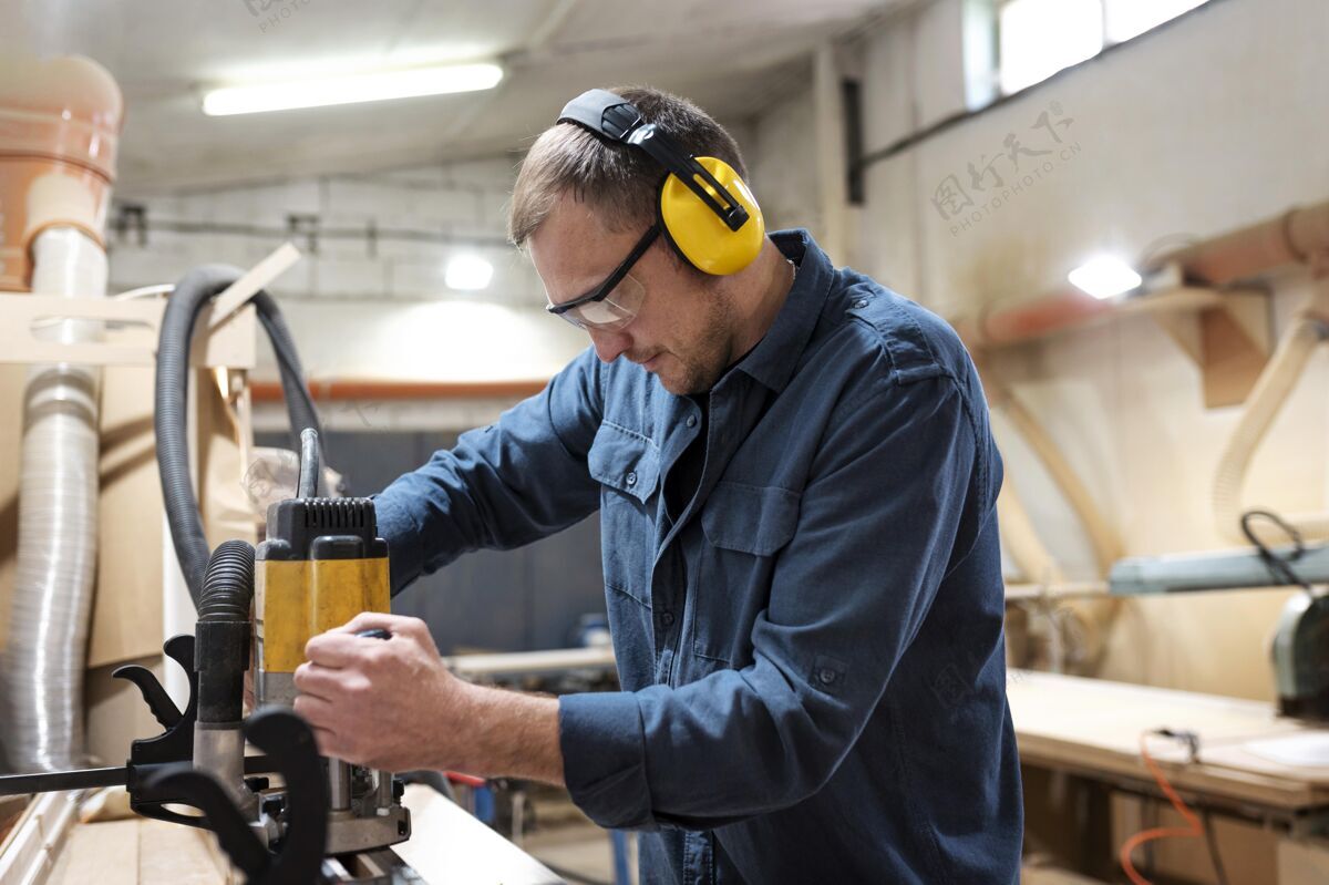 工匠在木材车间工作的创意人职业爱好手工制作