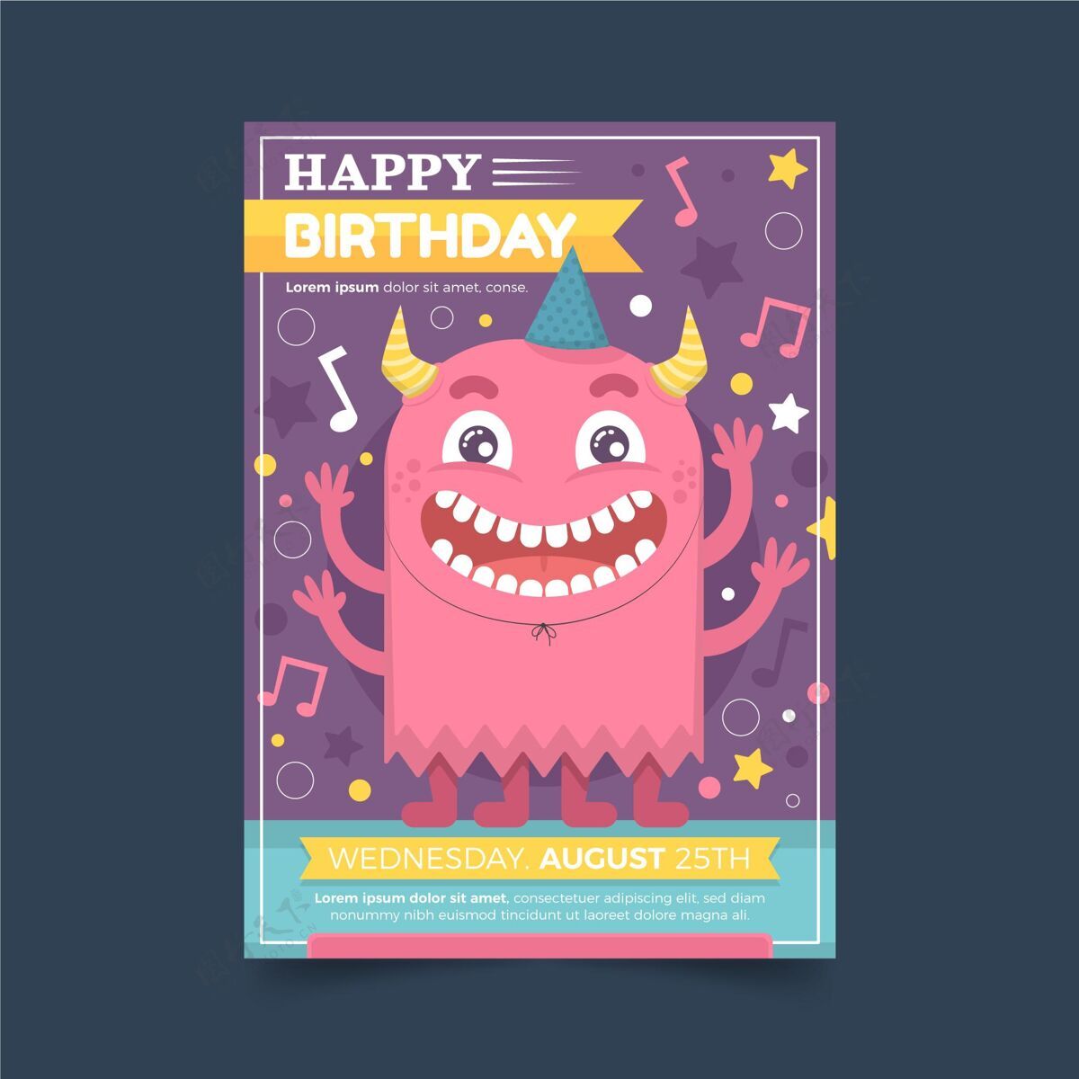 准备打印平板怪物生日请柬模板孩子生日派对生日模板生日请柬模板