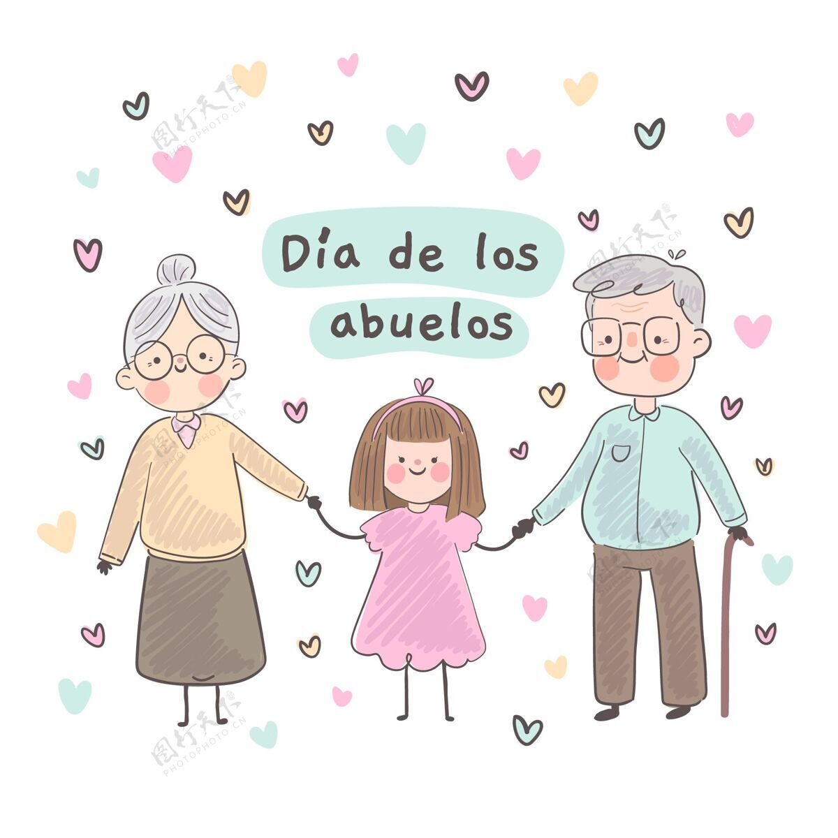 祖母手绘diadelosabuelos插图节日祖父母家庭