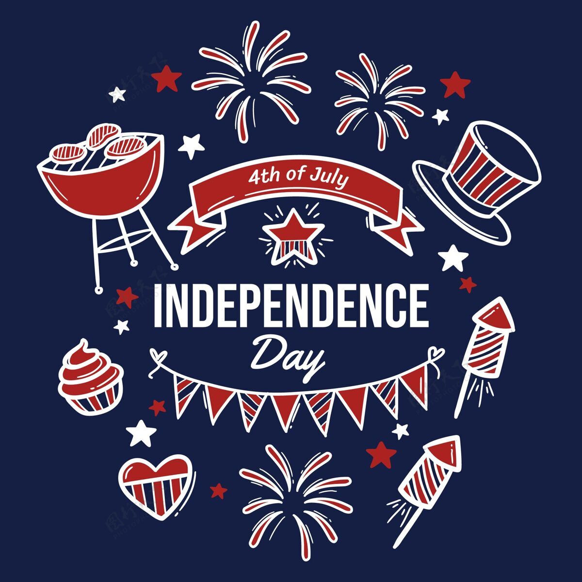 纪念手绘七月四日独立日插画美国美国独立宣言