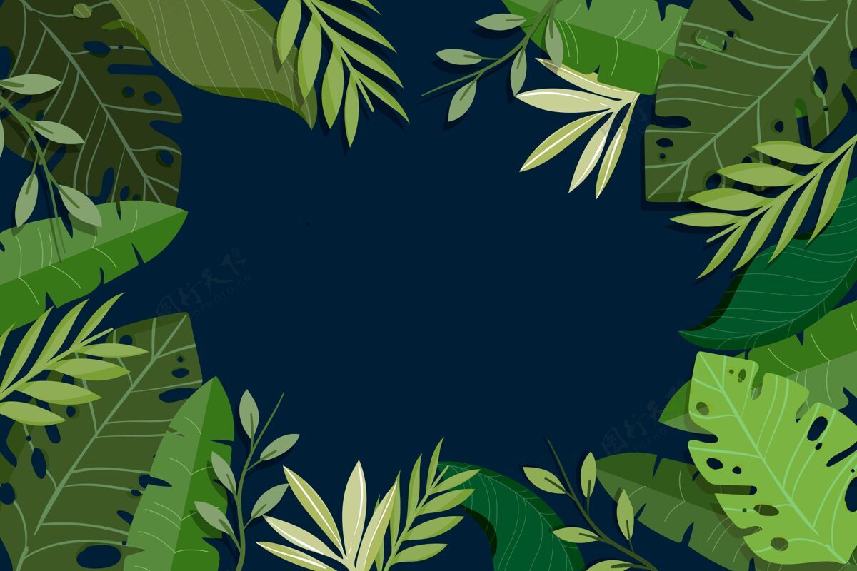 热带平坦的热带树叶背景平面设计蔬菜树叶