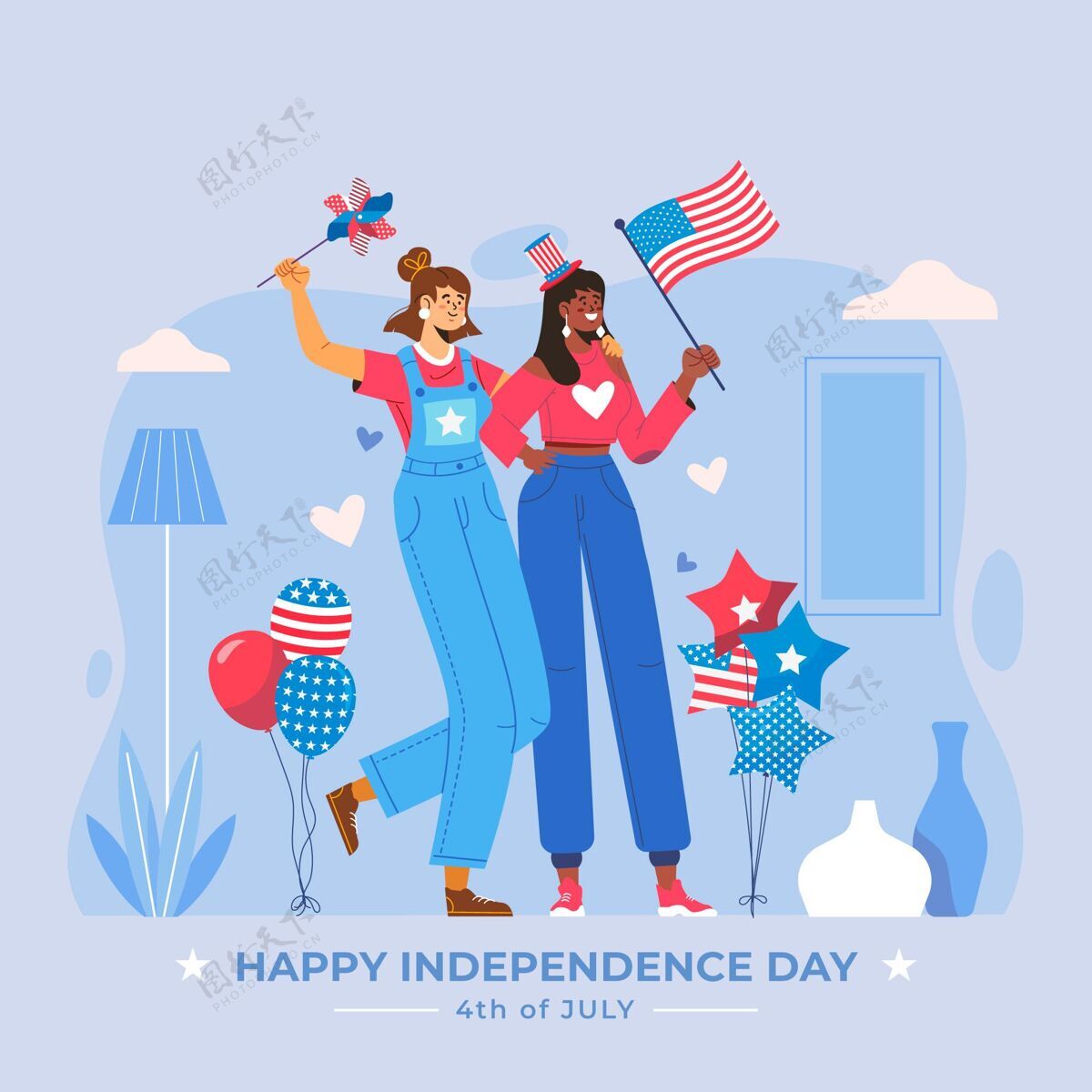 美国七月四日-独立日插画气球纪念平面设计