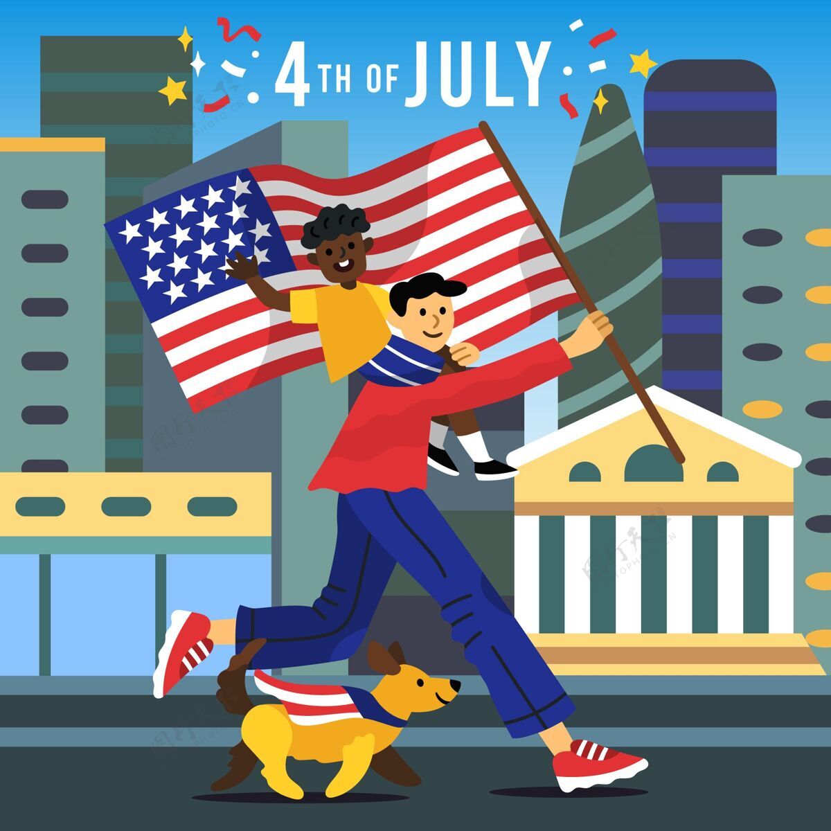 手绘手绘七月四日独立日插画美国美国爱国