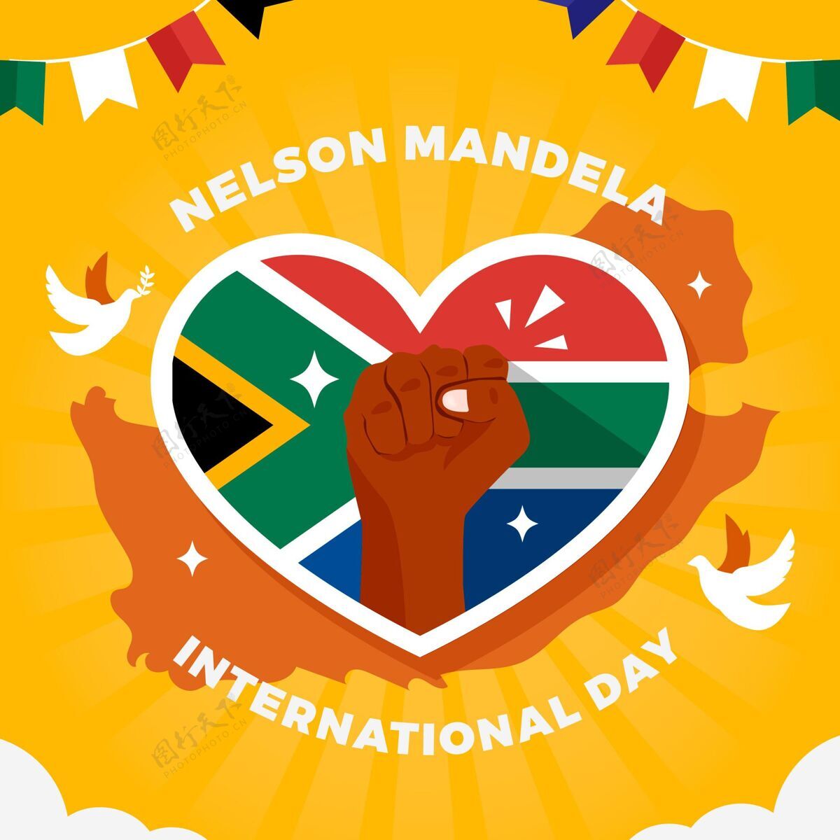 全球纳尔逊·曼德拉国际日插画拳头旗南非