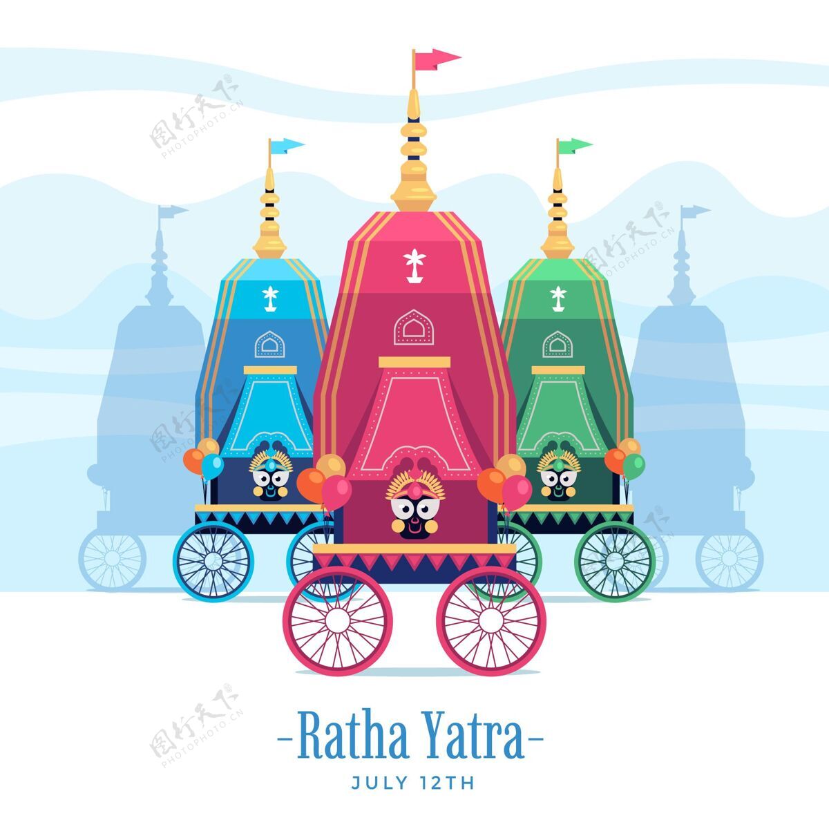 印度教Rathyatra庆典插画印度庆祝印度教节日