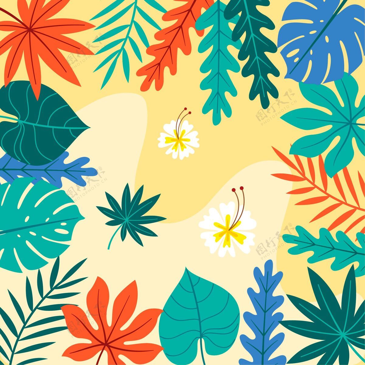 热带树叶墙纸卡通热带树叶背景异国情调的树叶热带异国情调