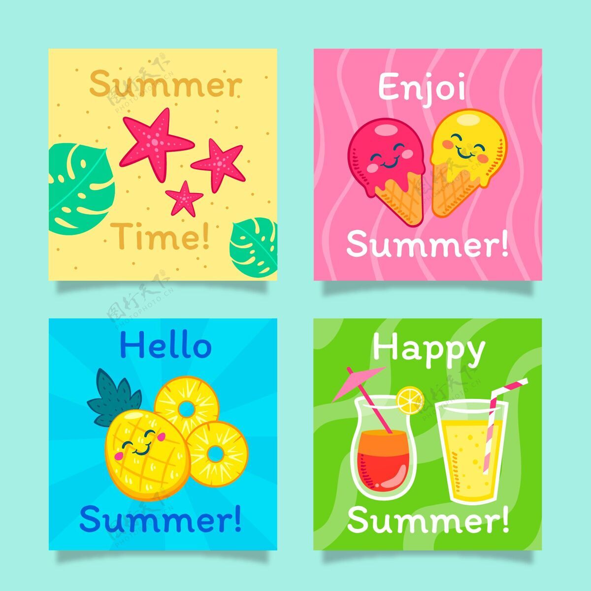 集合卡通夏日卡片系列夏季分类夏季卡片集合