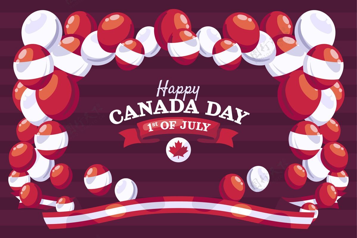 节日平坦的加拿大日气球背景爱国快乐加拿大日平面背景