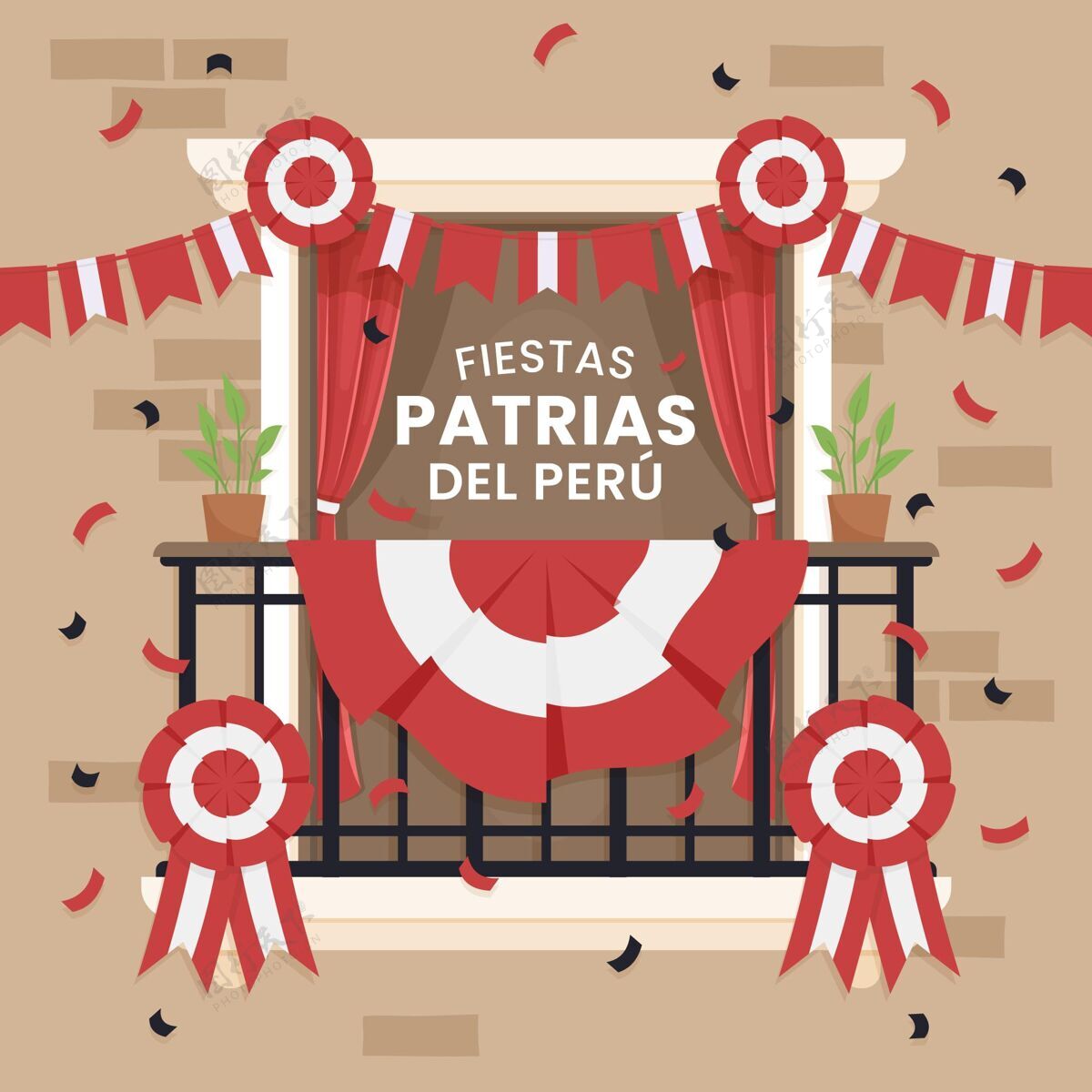 独立平节帕特里亚斯秘鲁插画庆典玫瑰秘鲁