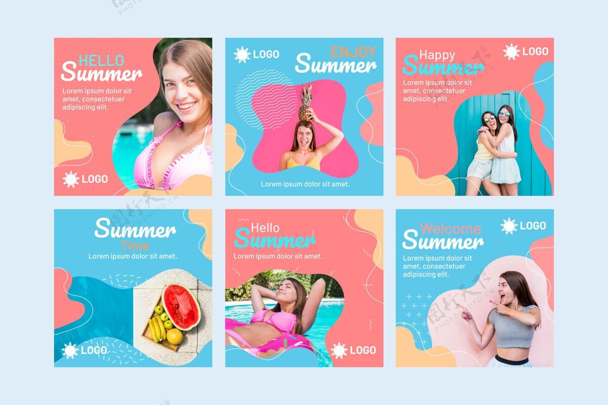 平面设计平淡夏日instagram贴集附照片夏季社交媒体模板包装