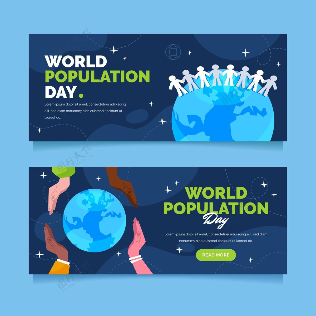 横幅模板平面世界人口日横幅设置世界人口日全球平面设计