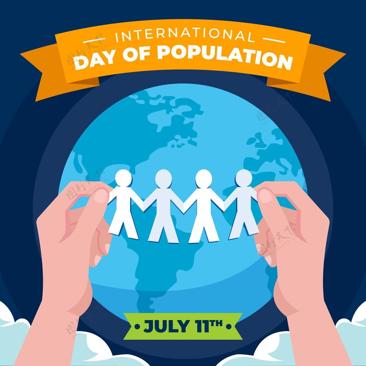 插图模型有机平面世界人口日插画人口人口日手绘