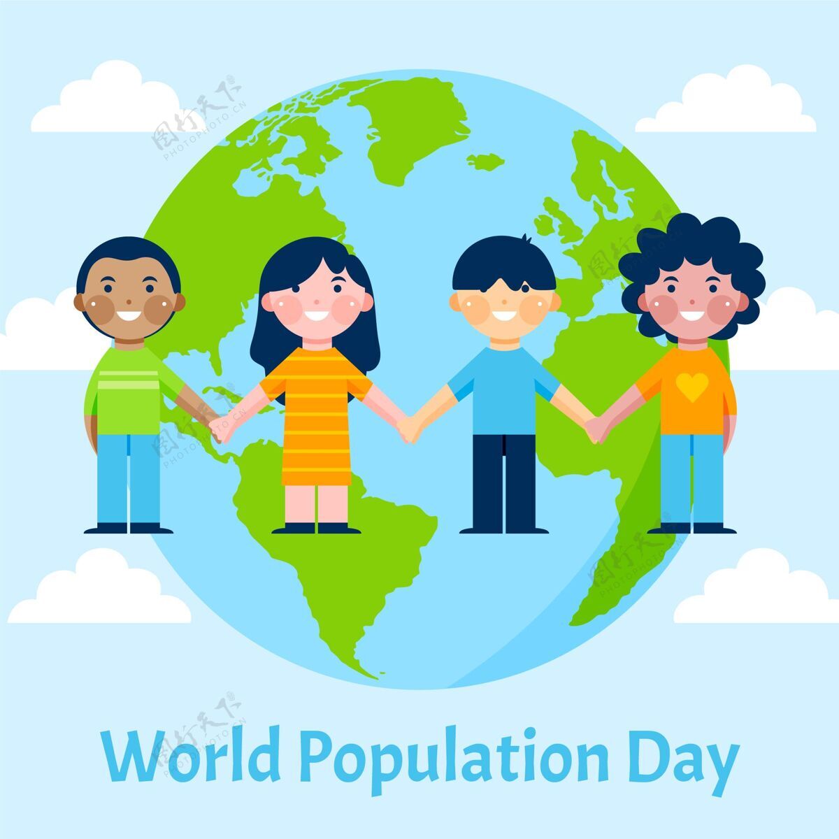 意识有机平面世界人口日插画全球手绘人口