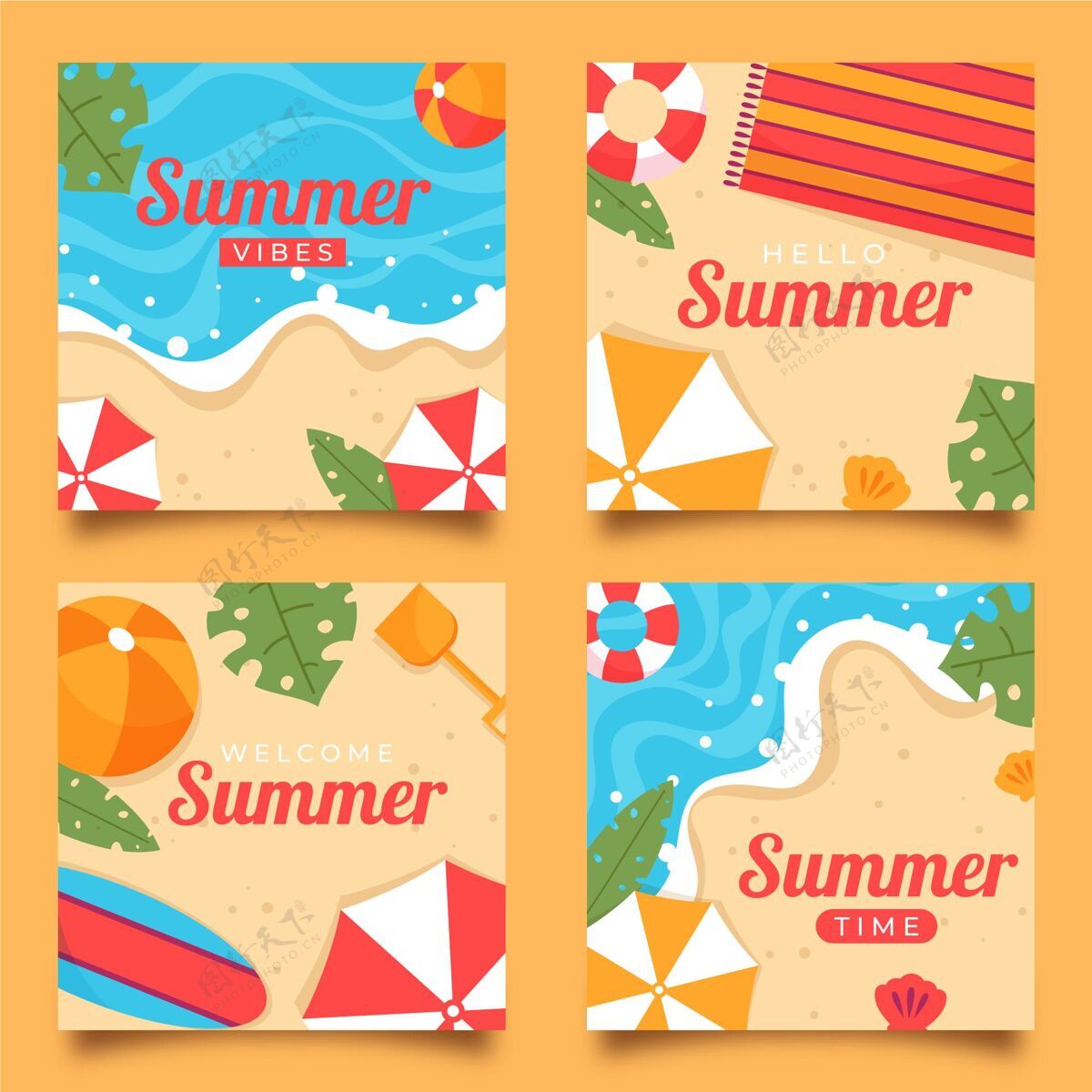 卡片收藏有机平面夏季卡片系列夏季包装夏季卡片