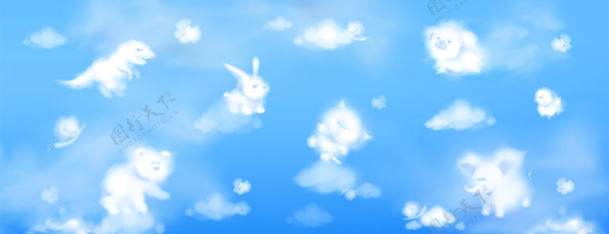 宝贝蓝天上可爱动物形状的白云蓝色搞笑恐龙