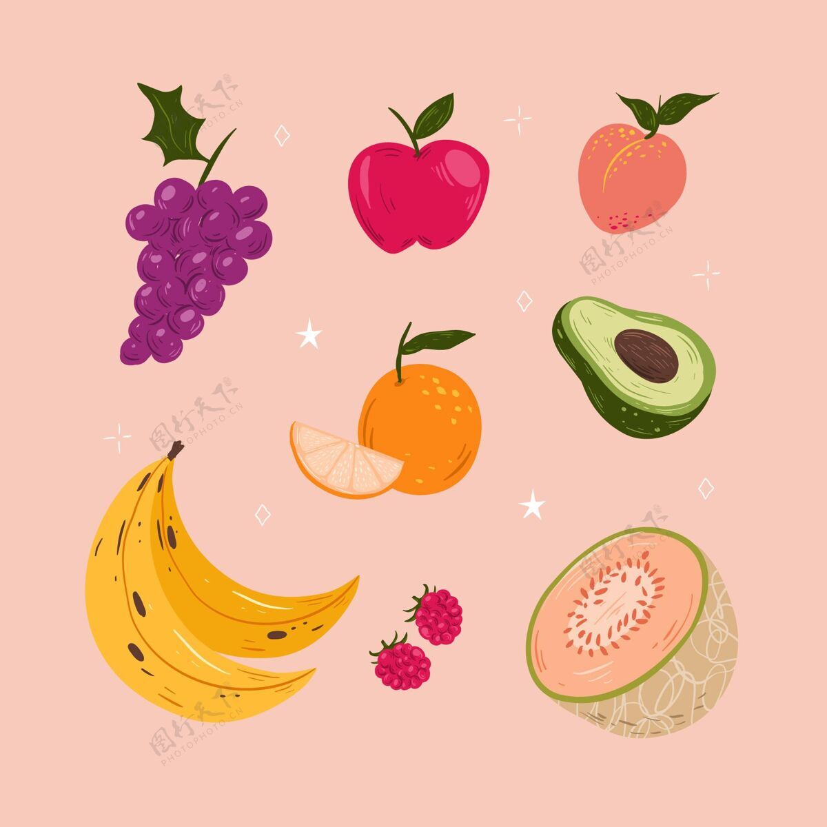 分类手绘水果系列健康手绘美味