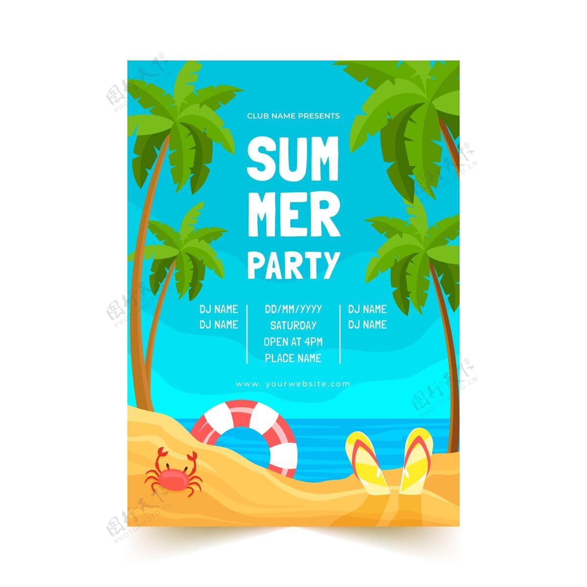 准备印刷平面夏日派对垂直海报模板夏天夏天平面设计