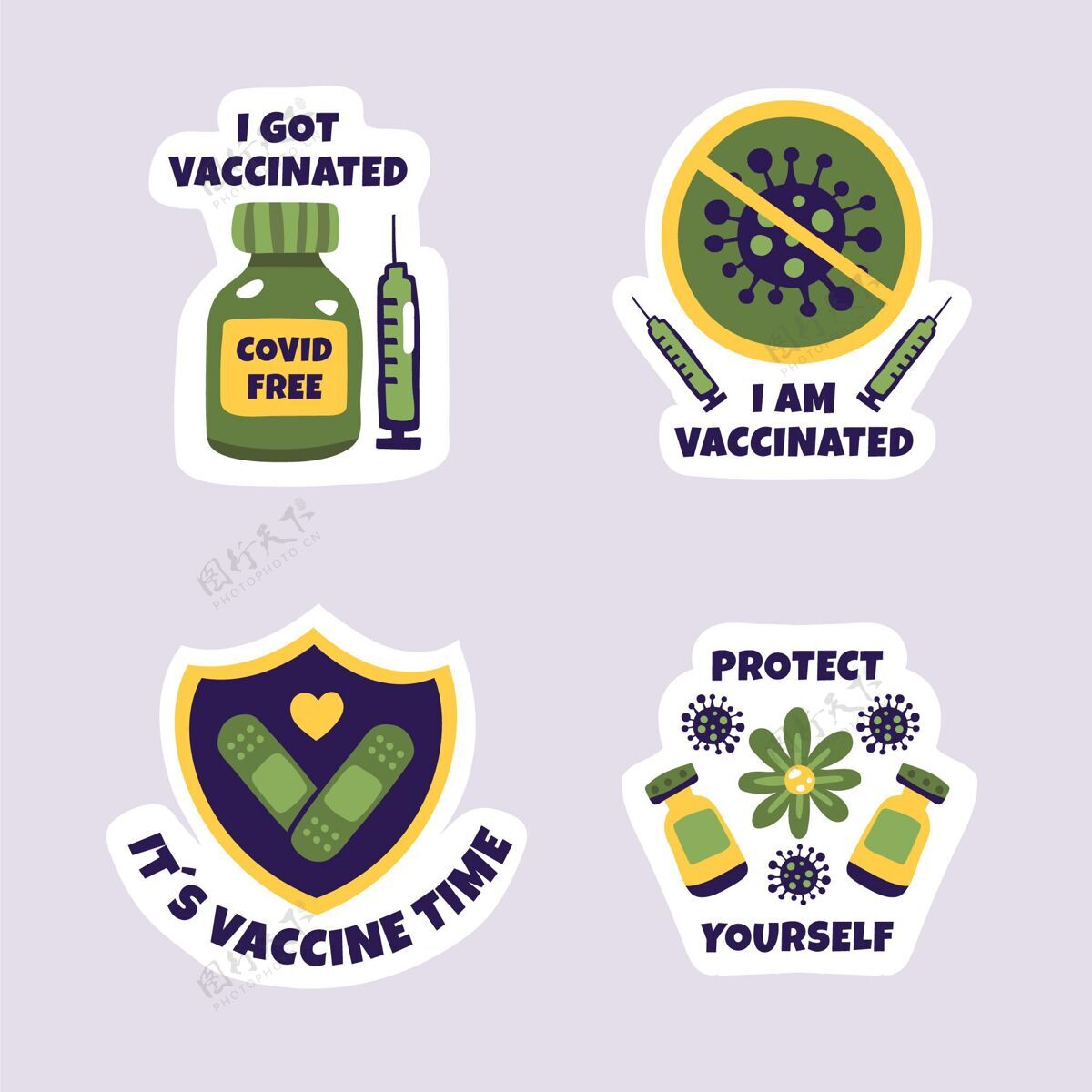 流感手绘疫苗接种运动徽章收集收集徽章大流行