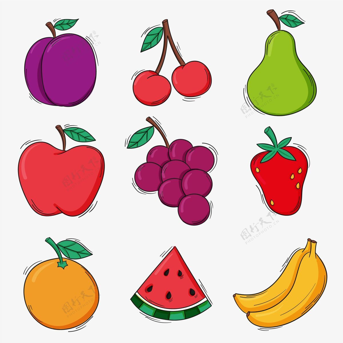 食品一包手绘的美味水果健康食品饮食健康