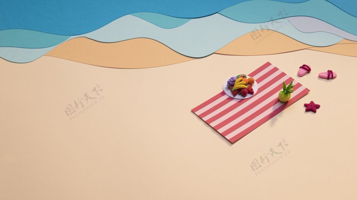 欢乐纸做的夏日海滩布置夏天大海安排