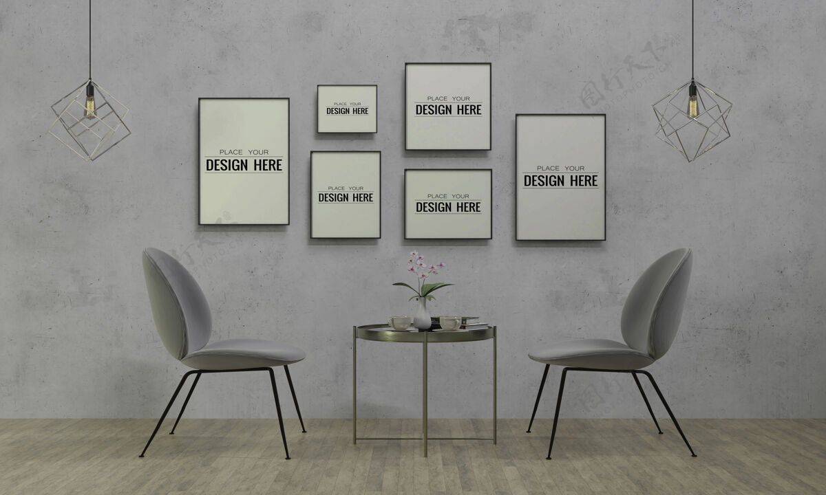 家具客厅psd模型的海报框架最小现代室内地板