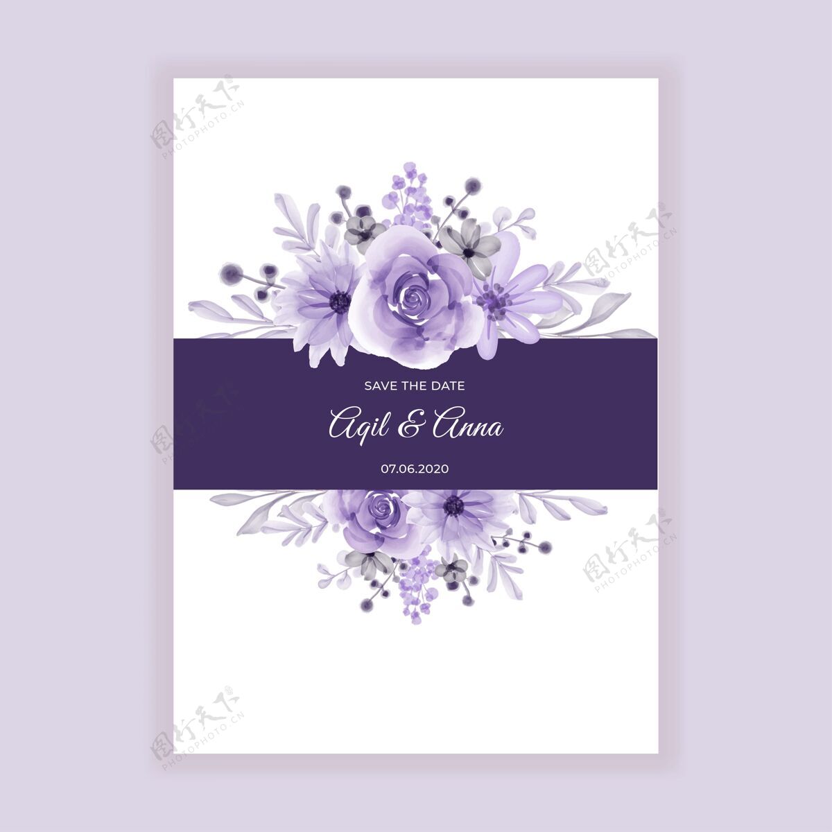 请柬花架上有柔软的紫色水彩花优雅分支开花