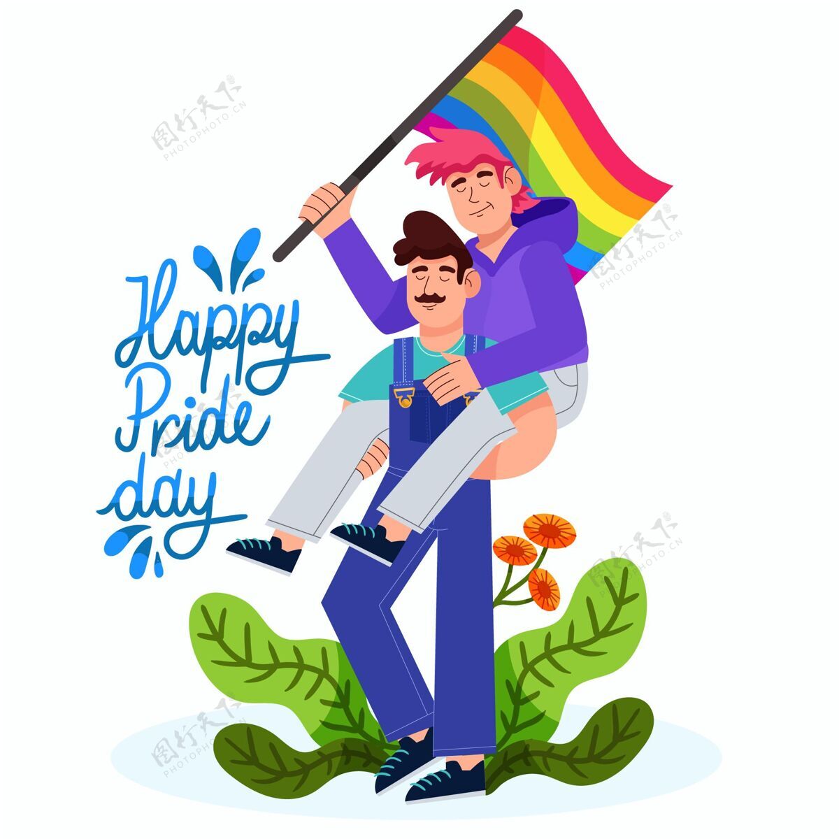 同性恋手绘骄傲日插图手绘彩虹女同性恋