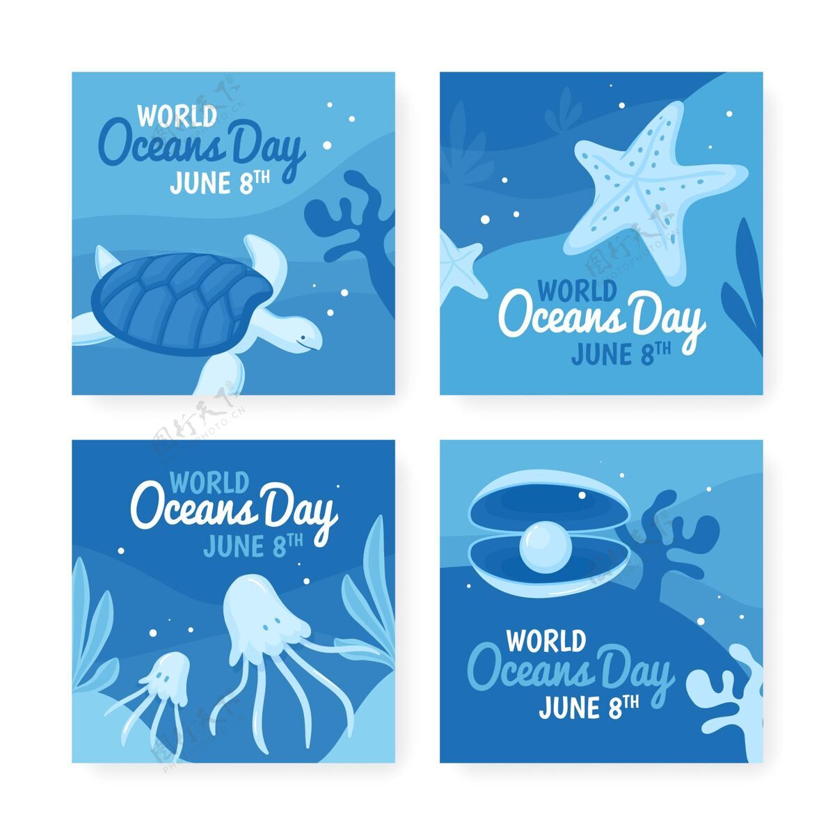 海洋手绘世界海洋日instagram帖子集生态全球包装