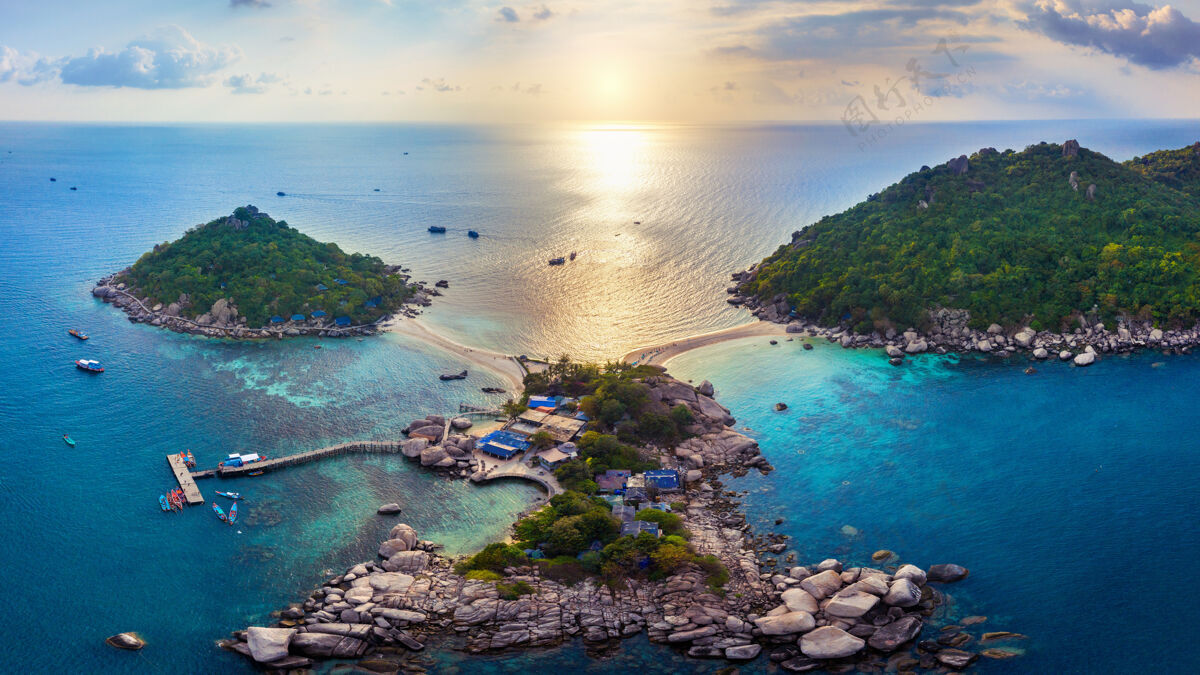 空中鸟瞰泰国素拉特萨尼的南宫岛潜水岛屿景观