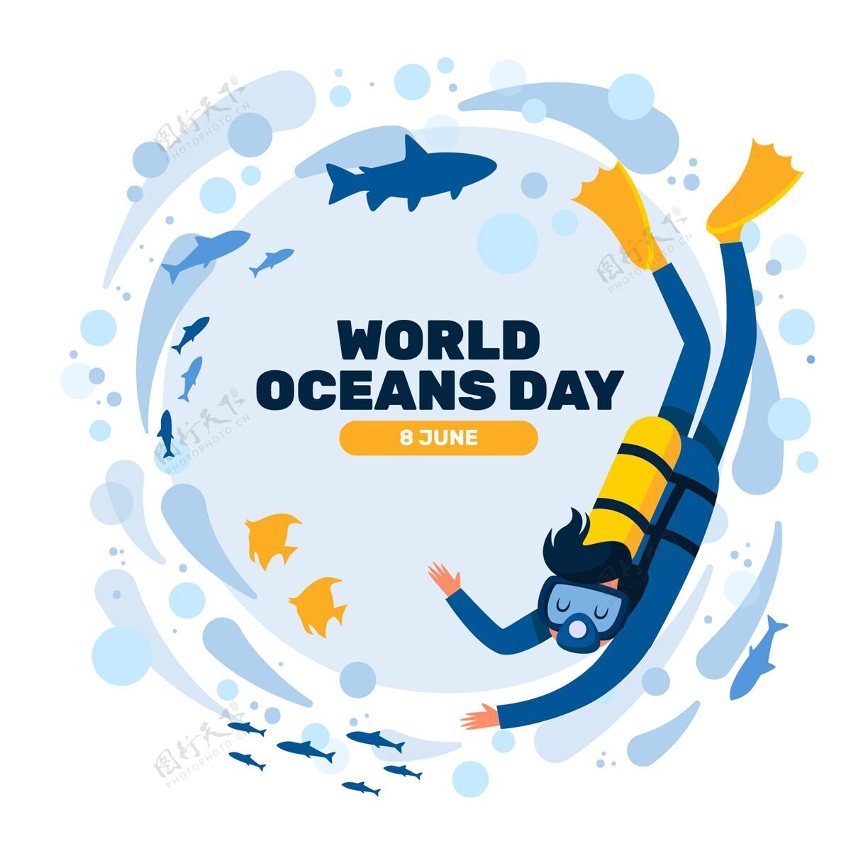 海洋日有机平面世界海洋日插画星球全球平面设计
