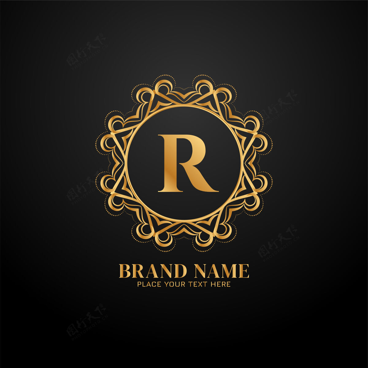 婚礼字母r豪华品牌标志曼荼罗字母r豪华