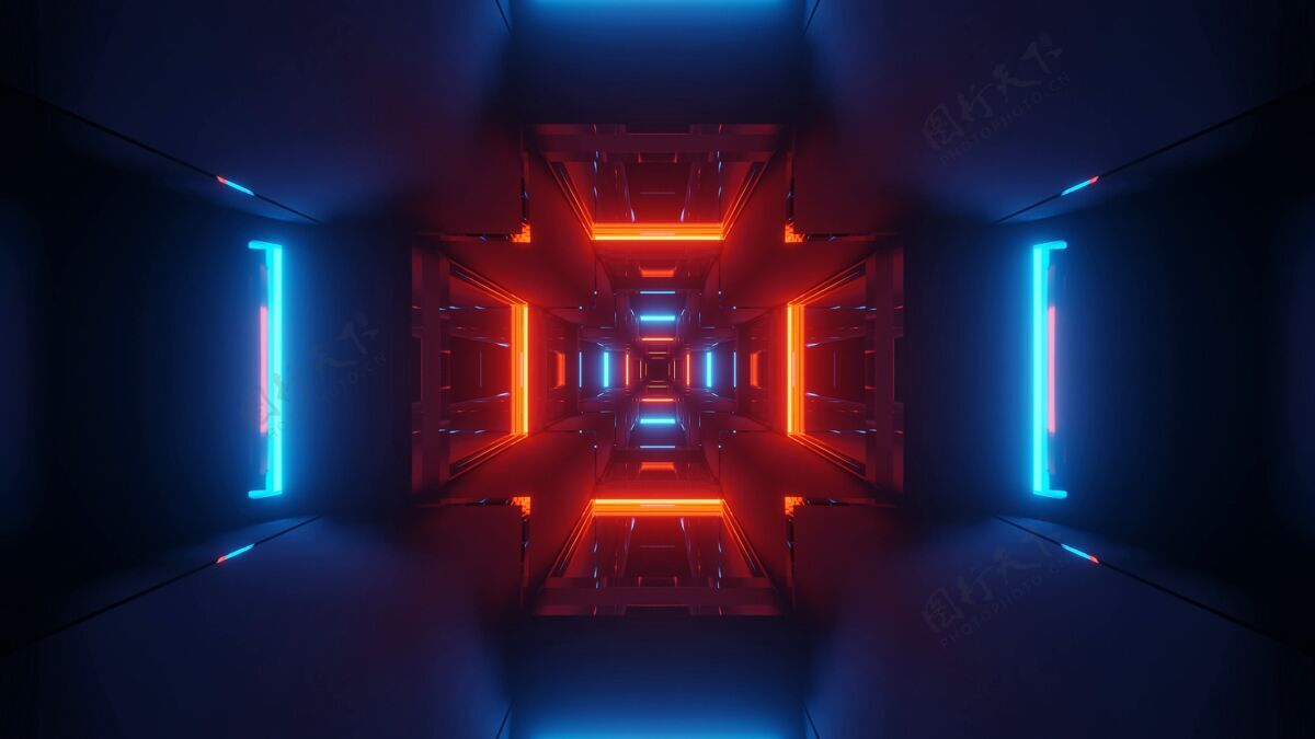 形状彩色红蓝激光宇宙背景-完美的数字墙纸能量技术幻想