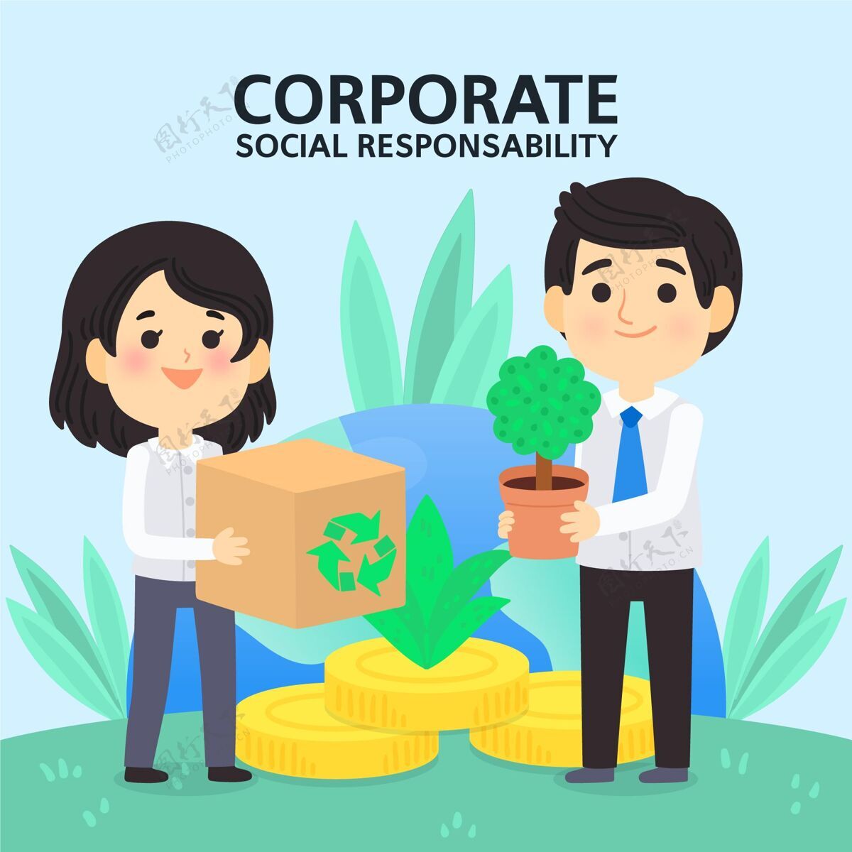 企业手绘csr概念图道德企业社会责任可持续性