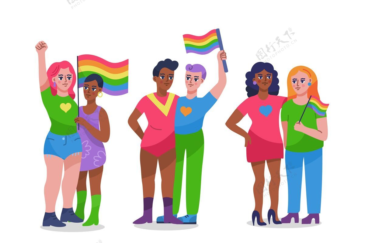 变性手绘自豪日夫妇收集插图女同性恋双性恋包