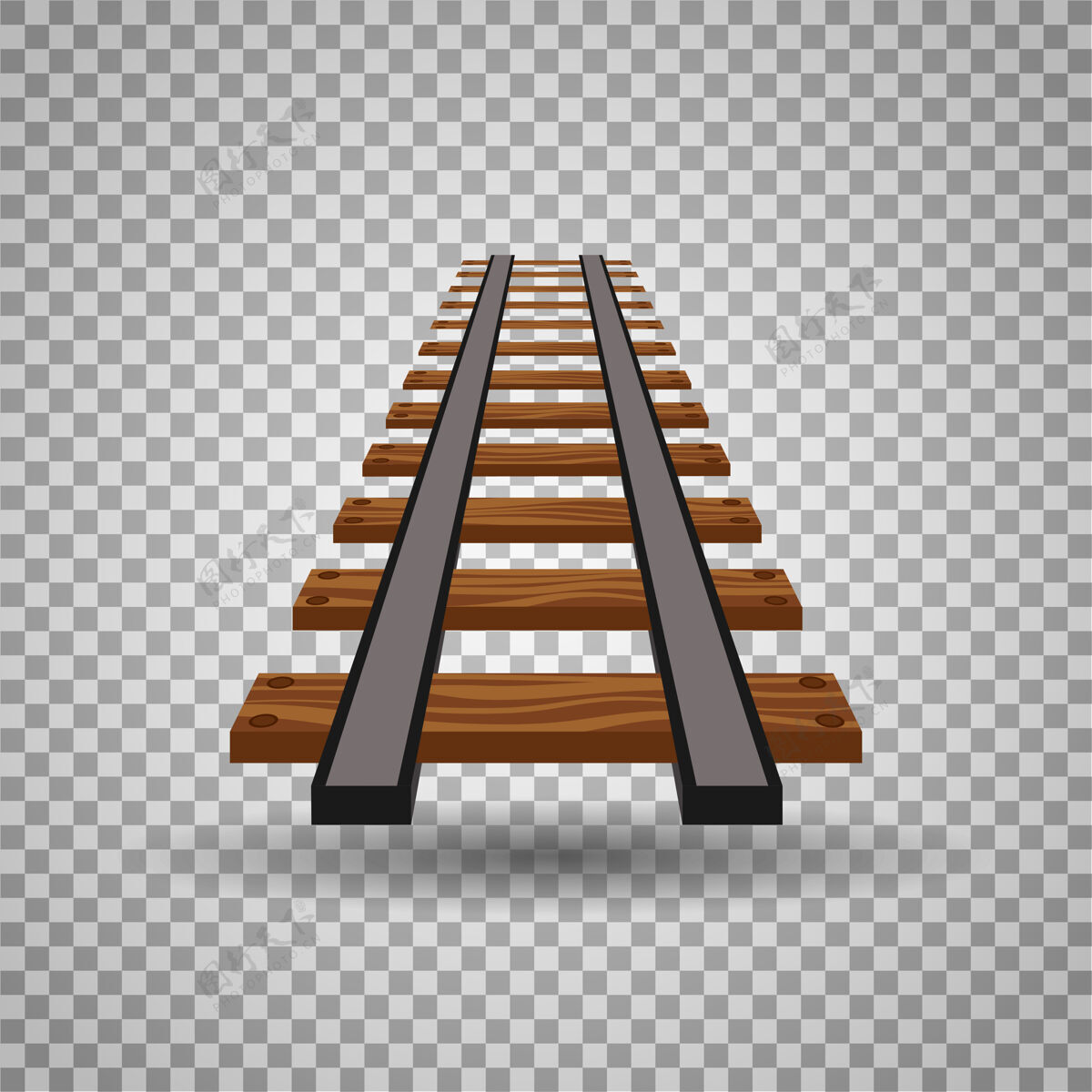 铁透明背景上的铁路轨道或铁路公路线部分直轨元素插图线路钢