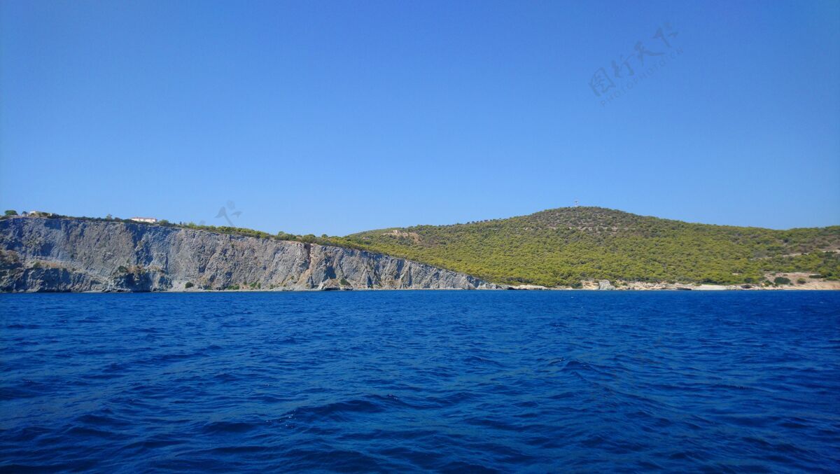 地标希腊爱琴那岛的美丽景色地中海历史海滩