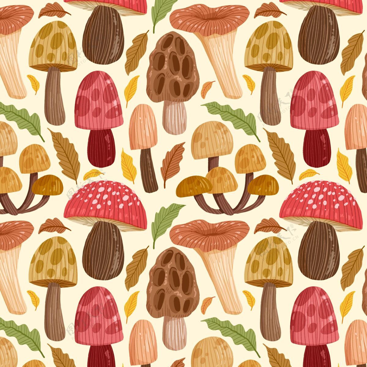 图案手绘蘑菇图案水彩水彩图案蘑菇