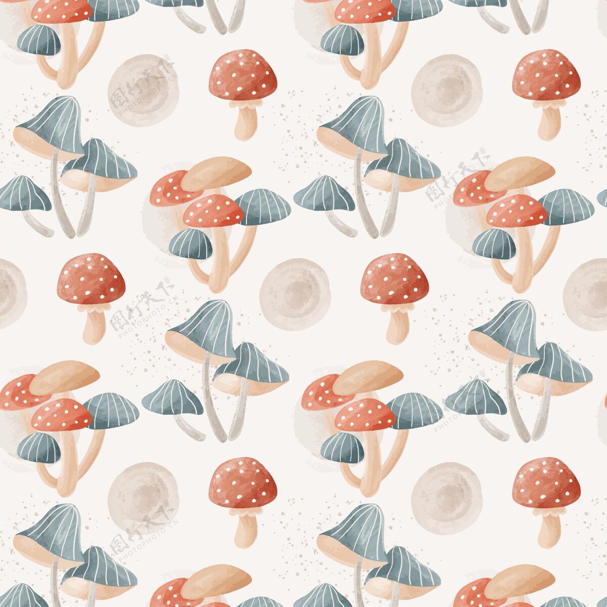 无缝水彩蘑菇图案面料设计面料背景