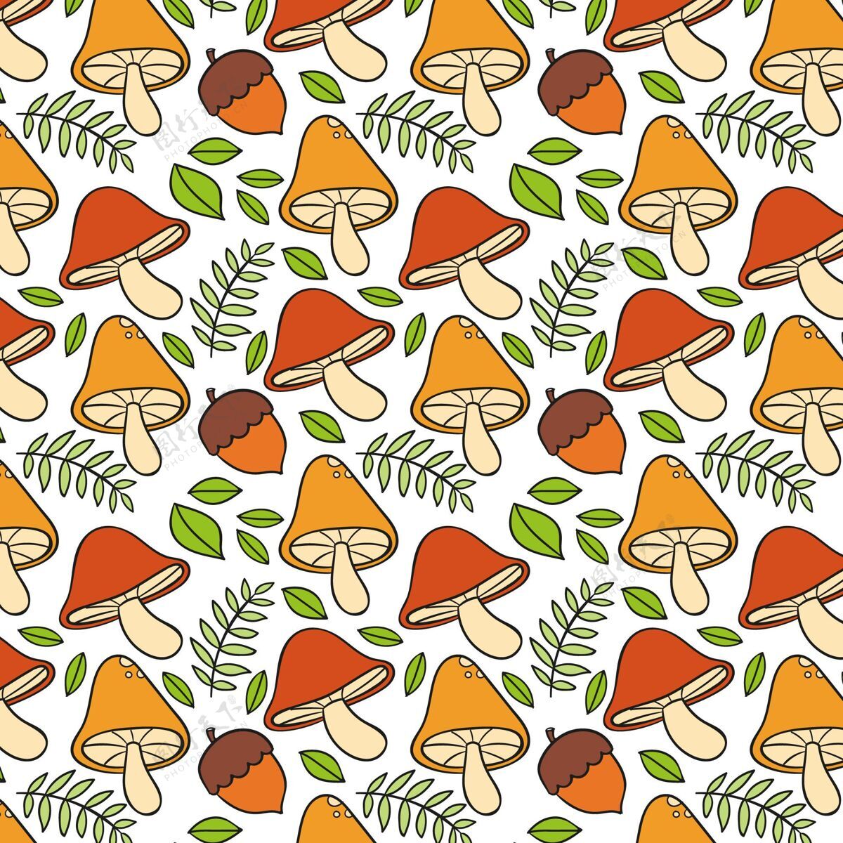 无缝手绘风格蘑菇图案纹理蘑菇设计