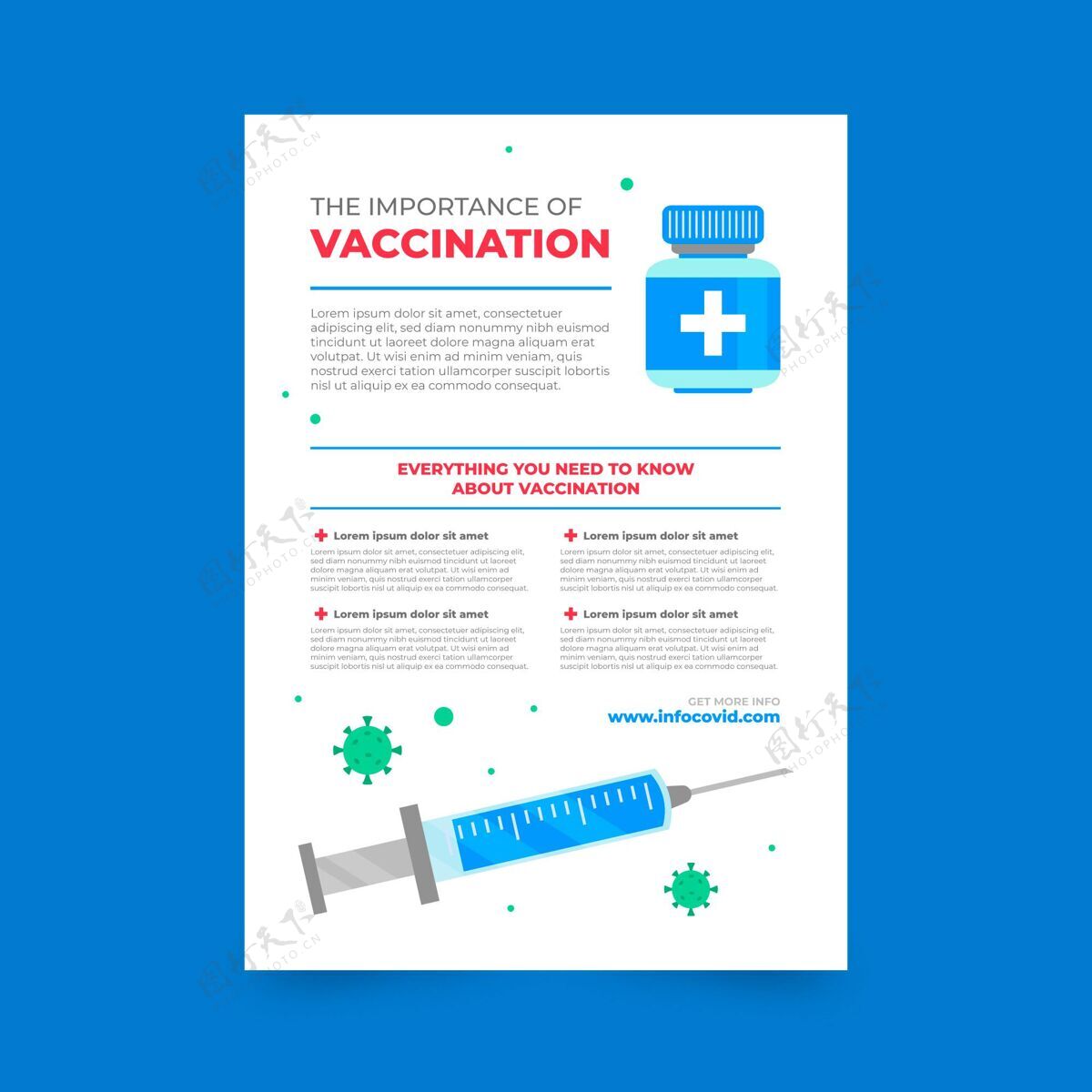 平面设计冠状病毒疫苗接种传单平面模板准备打印大流行流感