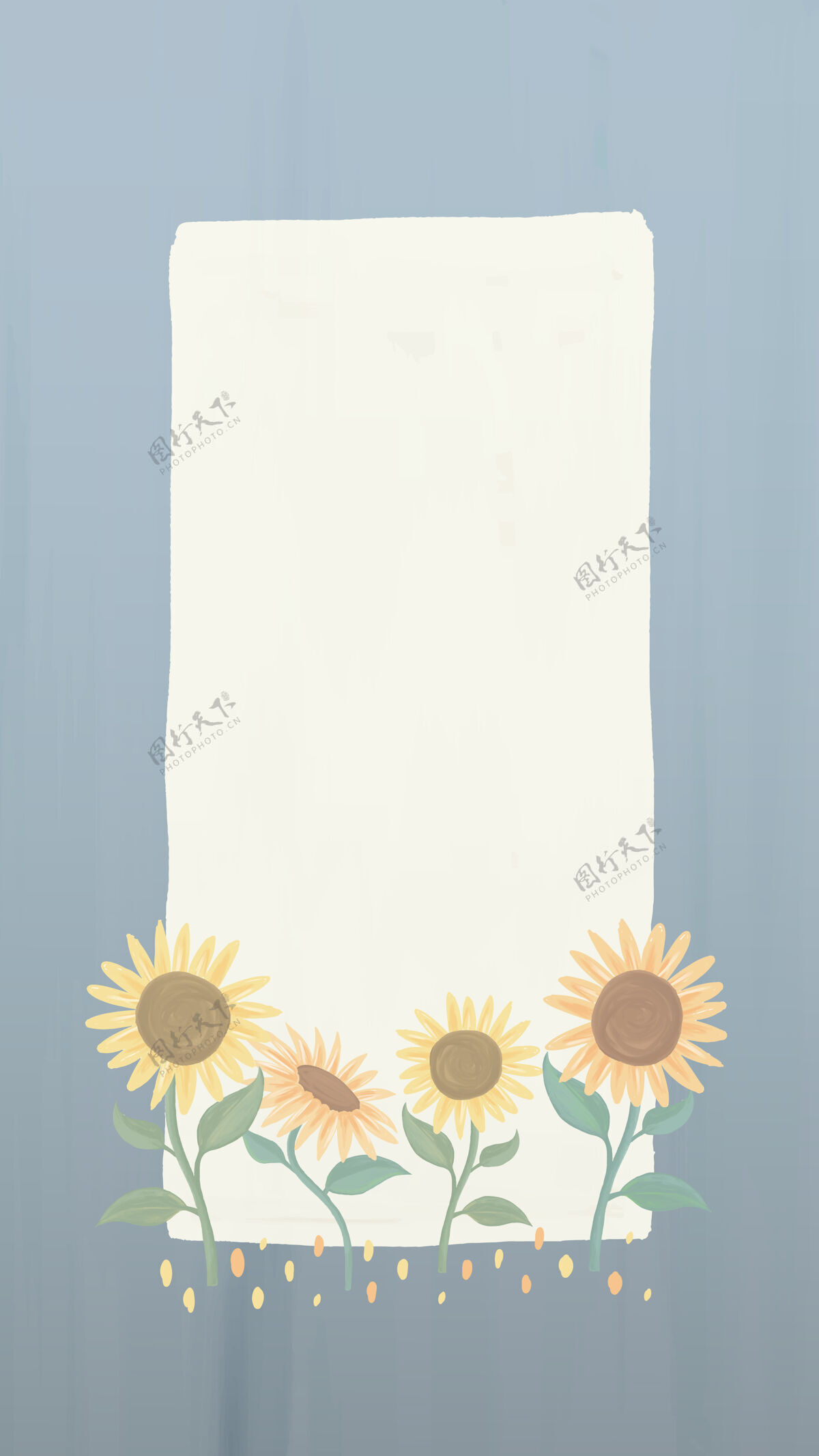 手绘矩形向日葵框架自然开花植物