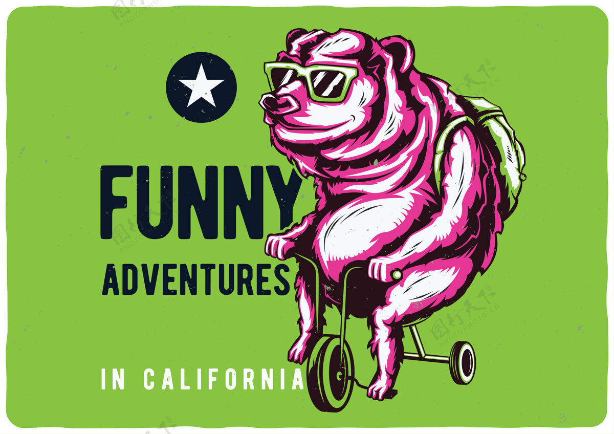 轮廓骑自行车的熊的插图加州有趣的冒险动物素描垃圾