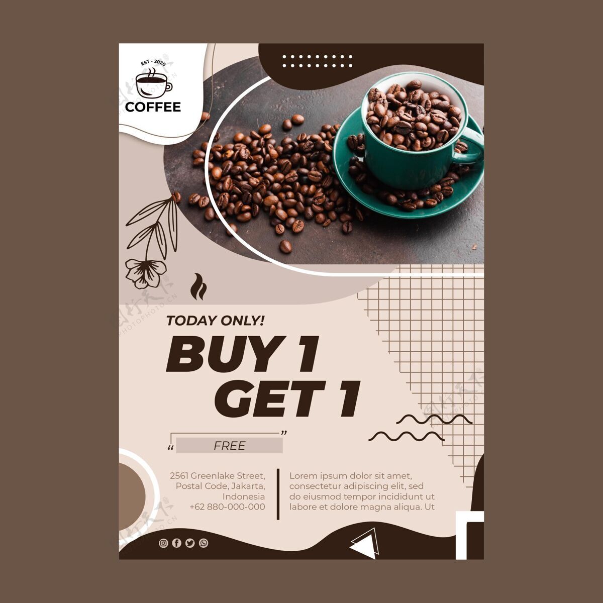 美味咖啡提供垂直传单模板咖啡商务传单