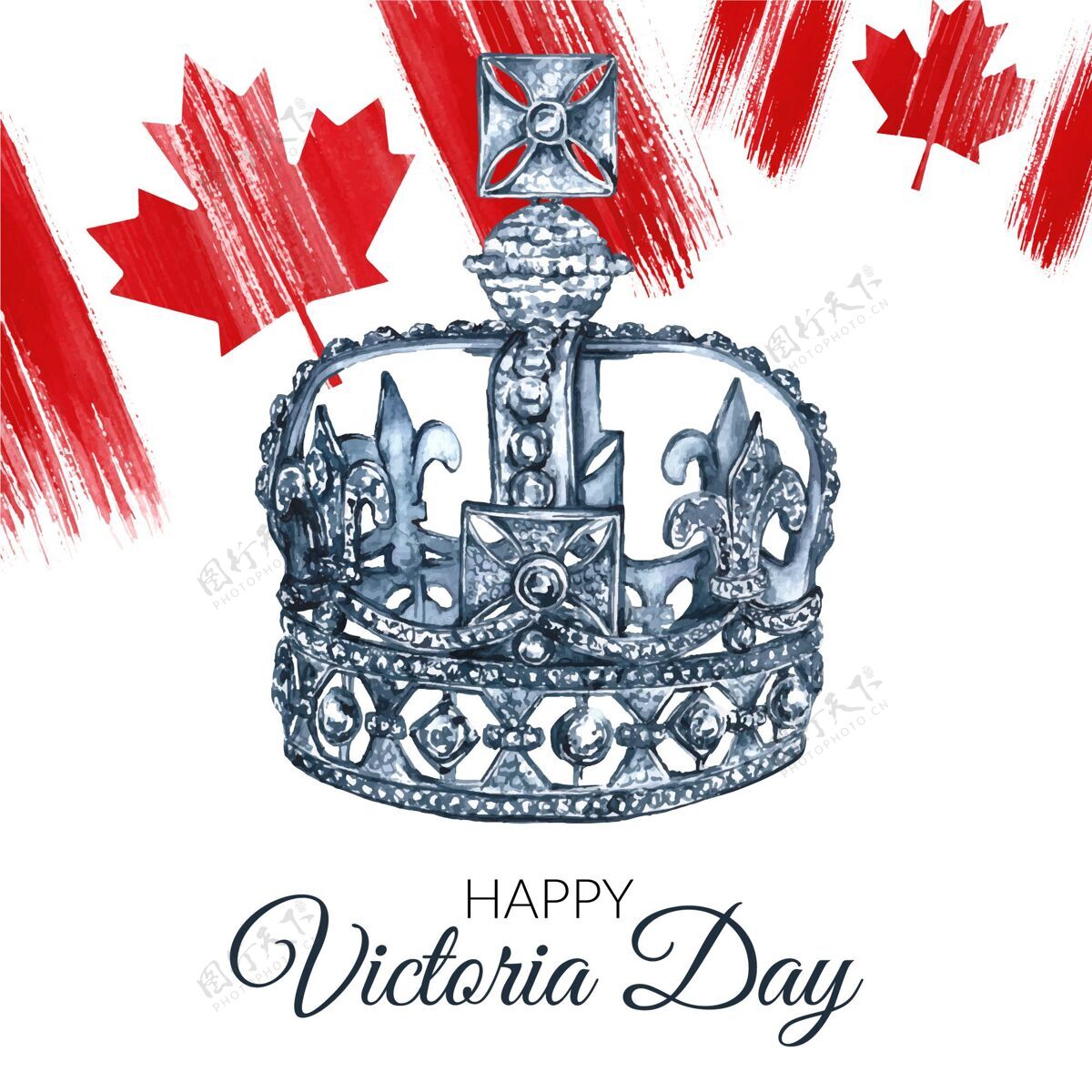 加拿大手绘水彩画加拿大维多利亚日插画节日皇冠加拿大