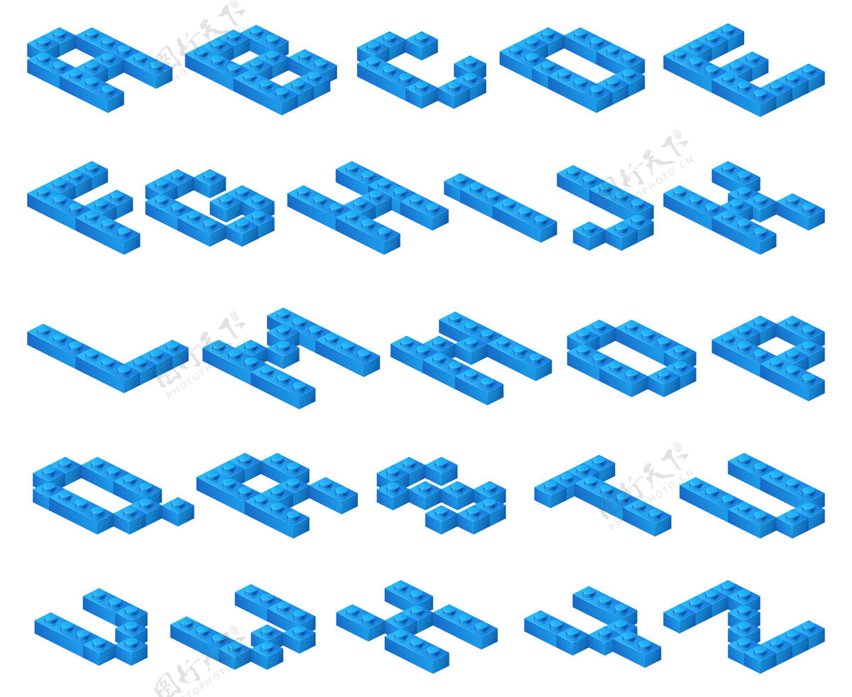 教学等轴测三维塑料蓝色立方体字体现代形状创建