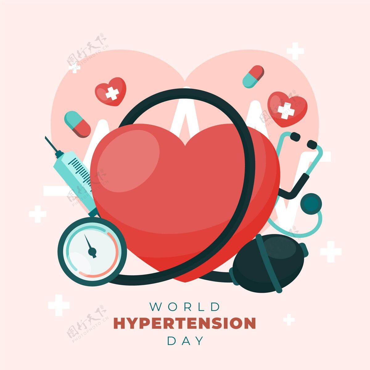 血压平面世界高血压日插画健康心脏病平设计